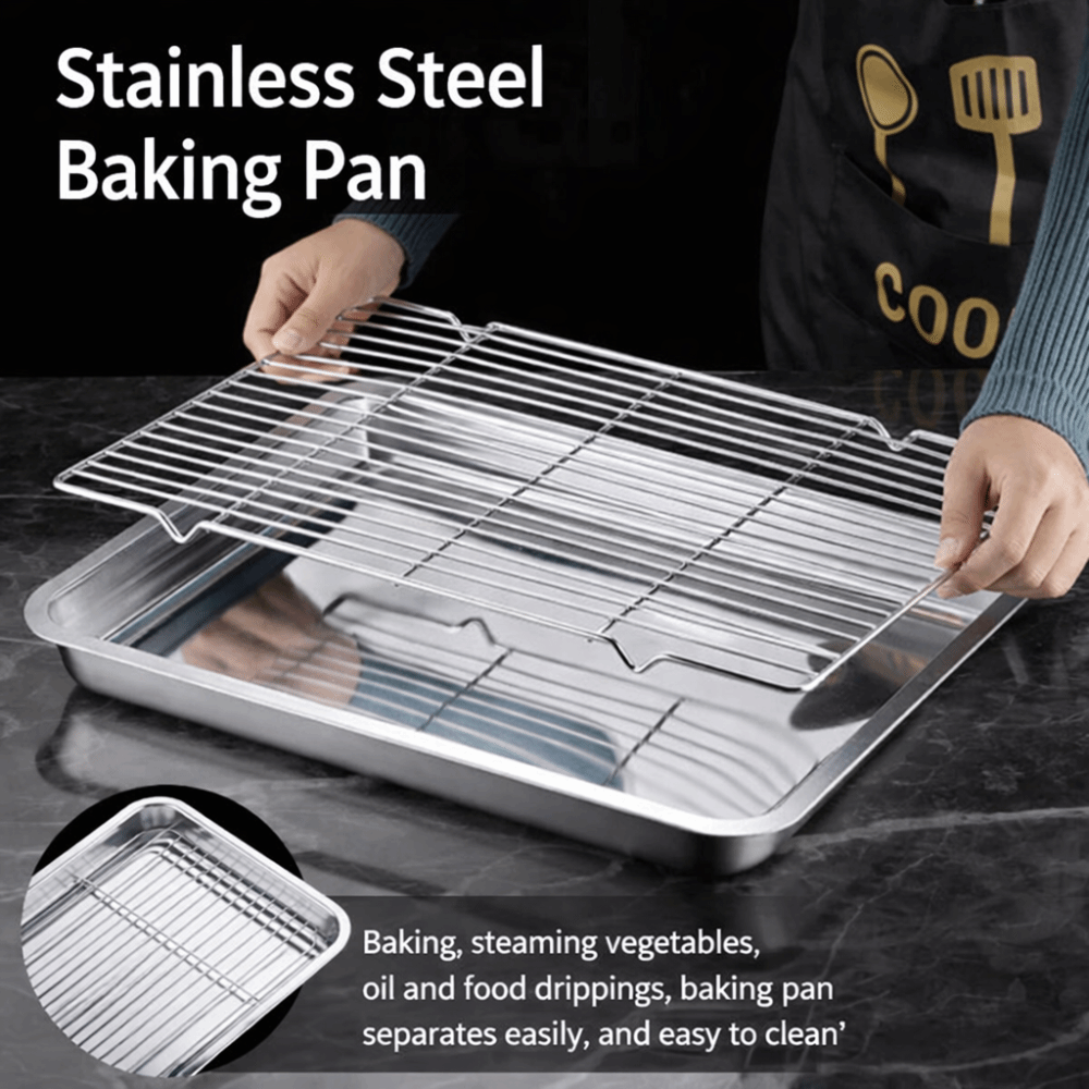 Kitchen Oven Baking Pans - Portable Non-Stick Stainless Steel Baking Pan